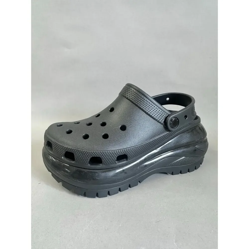 Crocs Classic Mega Crush‎ Clog Solid Black Matte/Shiny Women's Size 8 Mens 6